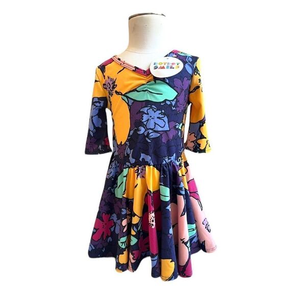 NWT Baby Girls DotDot Smile Palm Print 3/4 Sleeve Ballerina Dress - Sz 12-24 mo - Picture 1 of 2